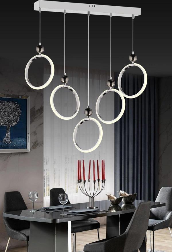 Modern Beşli Yuvarlak Üç Renkli Krom Yemek Odası Led Avize - Image 1