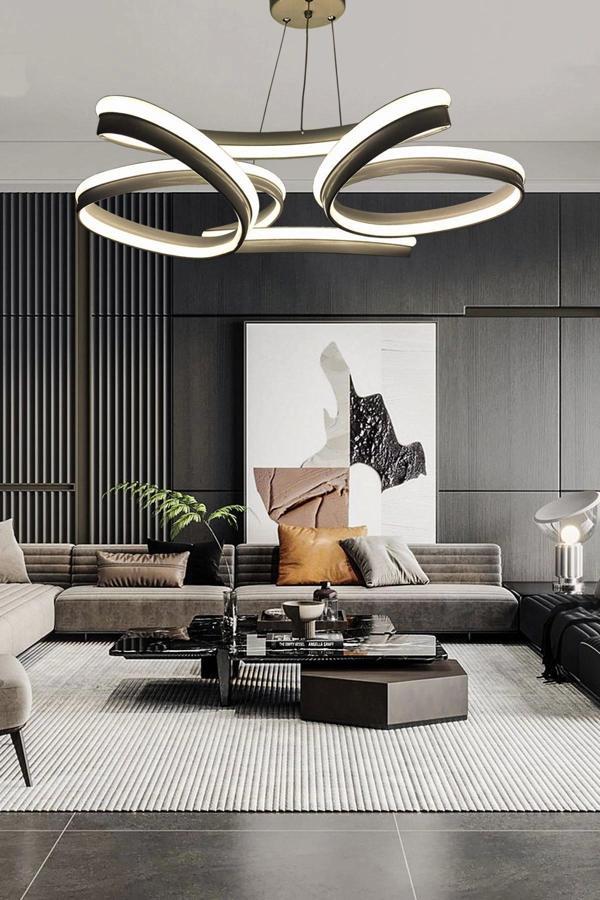 Yüksek Aydınlatmalı Kalın Kasa Papatya Model Siyah Led Avize - Image 1