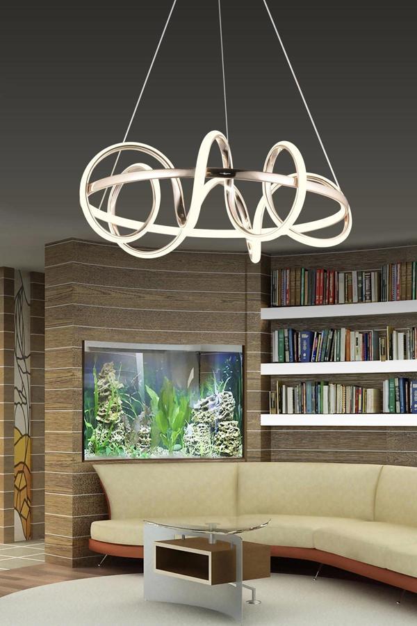 Modern Halkalı Kıvrımlı Üç Renkli Gold Sarkıt Led Avize - Image 1