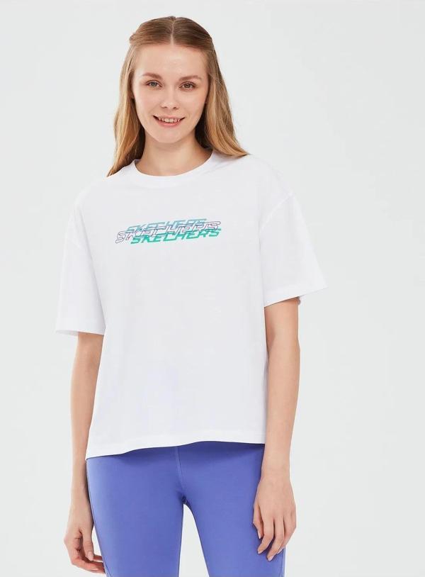 Skechers S241199-100 Graphic W Sleeve Kadın Spor Tişört - Image 1