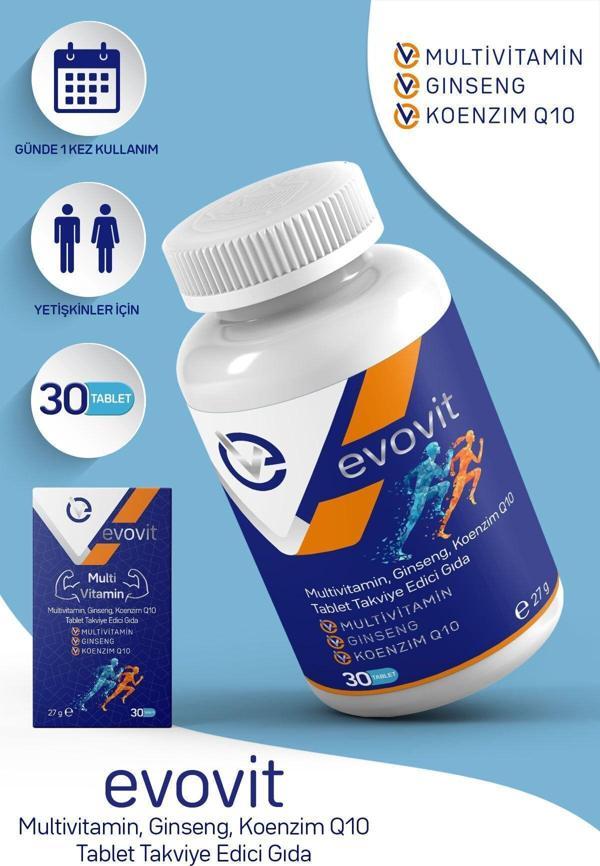 Evo Pharma Evovit Multivitamin Ginseng Koenzim Q10 Takviye Edici Gıda 30 Tablet - Image 1