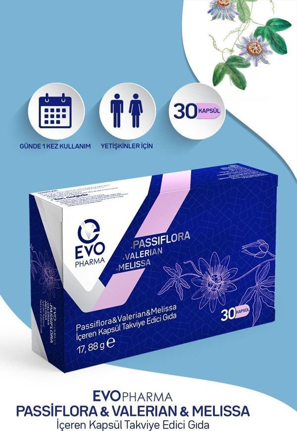 Evo Pharma Passıflora & Valerian & Melissa İçeren Takviye Edici Gıda 30 Kapsül - Image 1