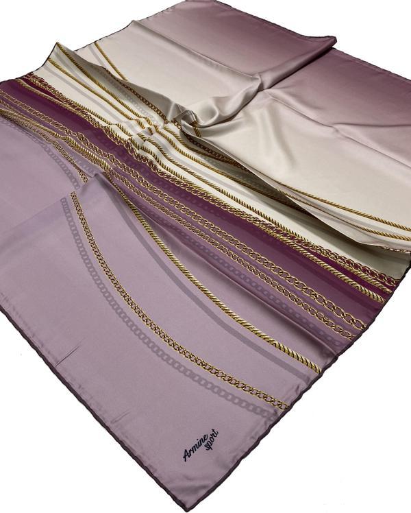 Armine Sport twill (tivil) Nostalji Zincir Desen Eşarp Pembe Krem Gold   - Image 1