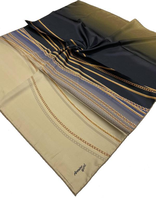 Armine Sport twill (tivil) Nostalji Zincir Desen Eşarp Vizon Gold Siyah  - Image 1