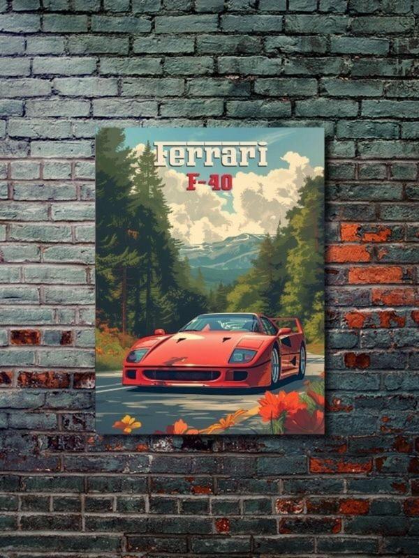 Znc Ferrari F-40, Eşsiz Tasarım Otomobil Posterleri, Özel Tasarım Kağıt Poster - Image 1