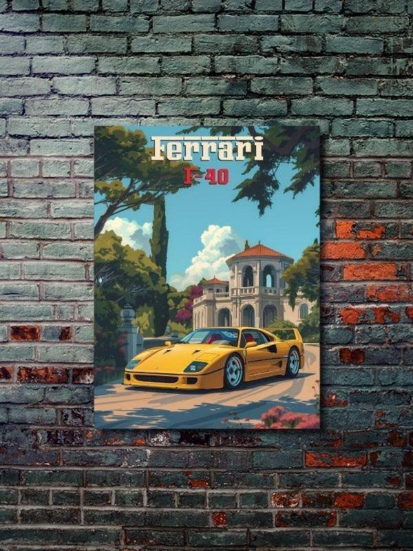 Znc Ferrari F-40, Eşsiz Tasarım Otomobil Posterleri, Özel Tasarım Kağıt Poster - Image 1