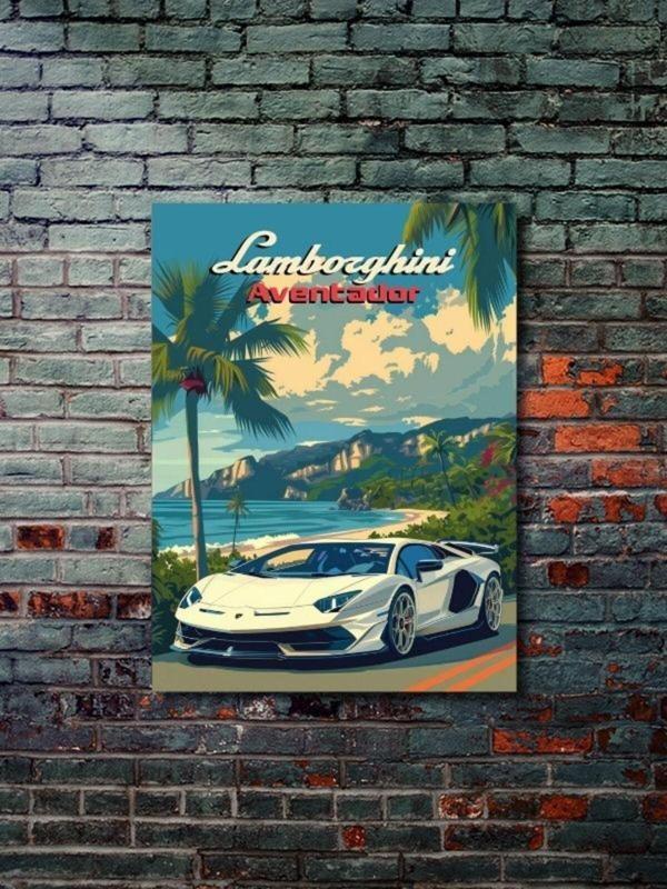 Znc Lamborghini Aventador, Eşsiz Tasarım Otomobil Posterleri, Özel Tasarım Kağıt Poster - Image 1