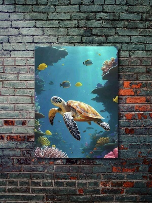 Znc Zarif Deniz Kaplumbağası, Hayvanlar Alemi Posteri, Özel Tasarım Kağıt Poster, Duvar Sanatı - Image 1