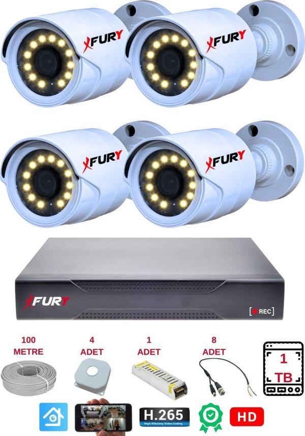 FURY 4 Lü Gece Renkli Görüş Güvenlik Kamerası Full Hd-su Geçirmez Güvenlik Kamerası Seti 1tb - Image 1