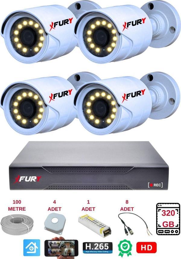 FURY 4 Lü Gece Renkli Görüş Güvenlik Kamerası Full Hd-su Geçirmez Güvenlik Kamerası Seti 320gb - Image 1