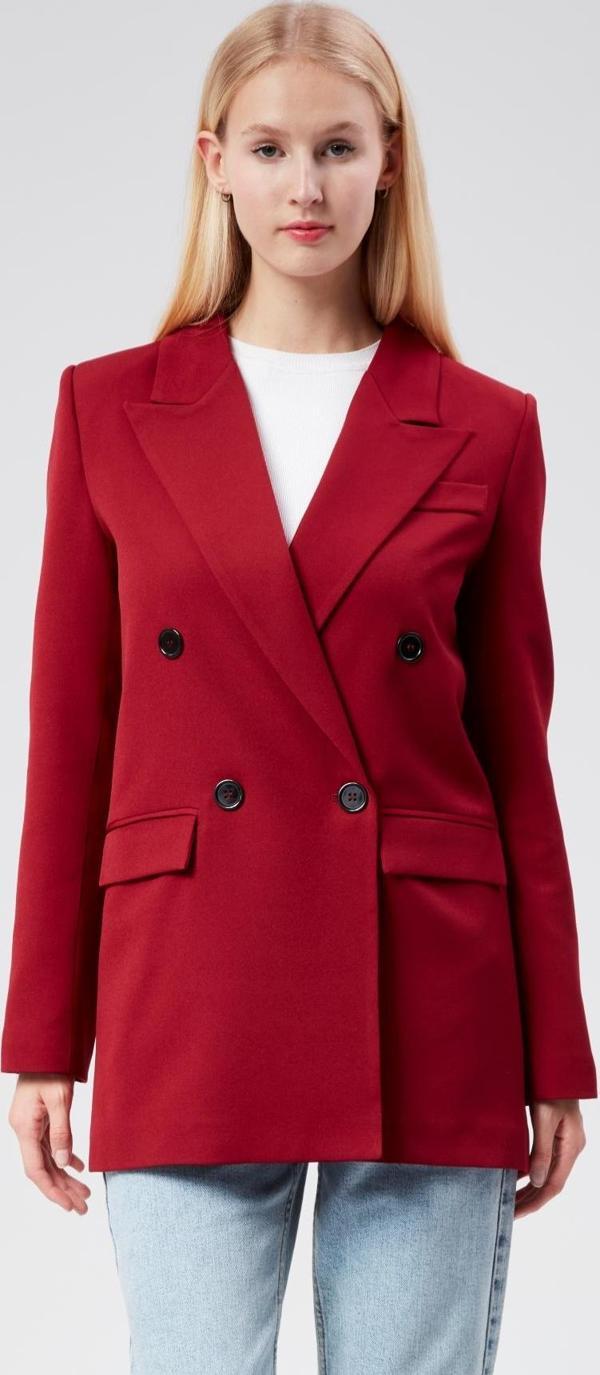 Bordo Regular Astarlı Kruvaze Kapama Dokuma Oversize Blazer Ceket - Image 1
