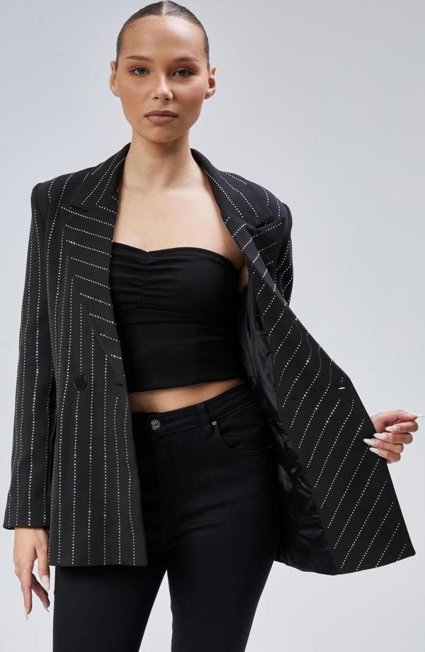 Kadın Taş İşlemeli Regular Vatkalı Blazer Ceket - Image 1