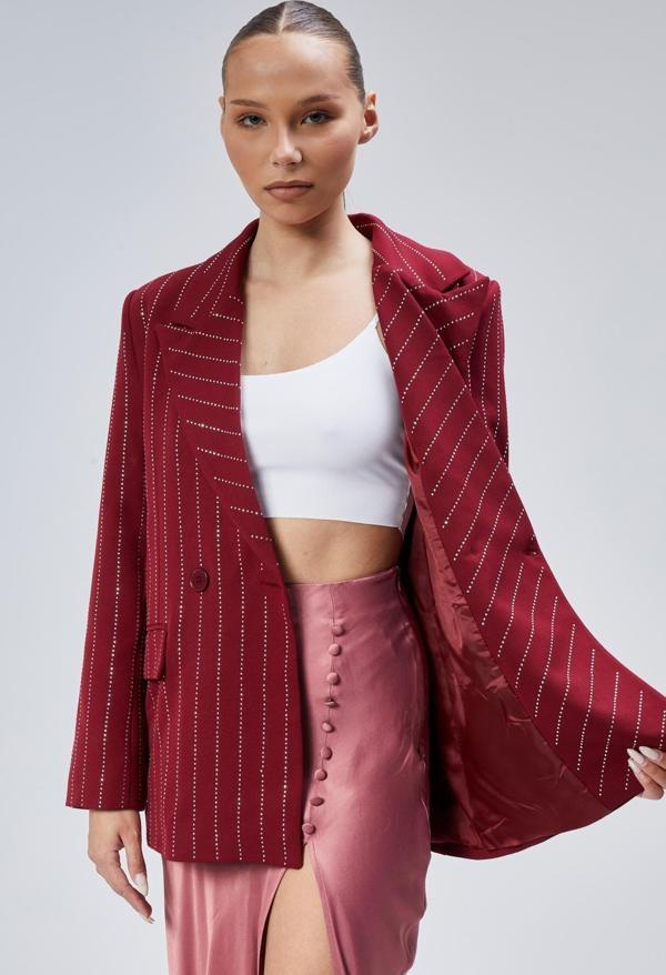 Kadın Taş İşlemeli Regular Vatkalı Blazer Ceket - Image 1