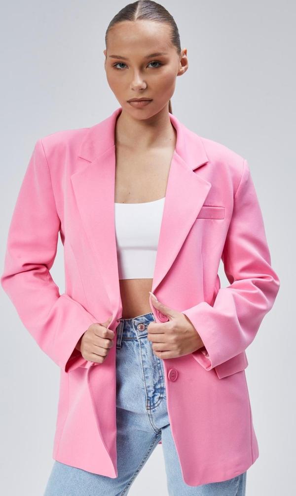 Pembe Kadın Düğmeli Oversize Blazer Ceket - Image 1