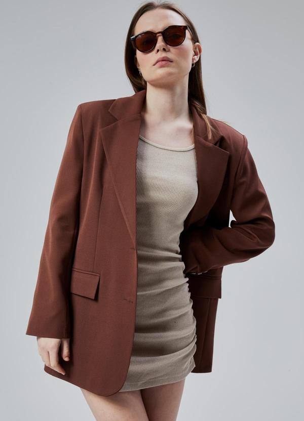 Kadın Oversize Düz Kesim Astarlı Dokuma Blazer Ceket - Image 1