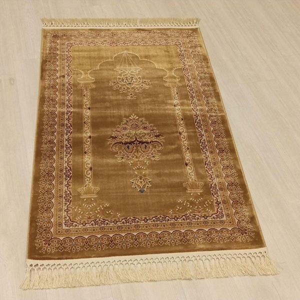 Mevlana Bazaar % 100 İpek Desenli Sarı Seccade - Image 1