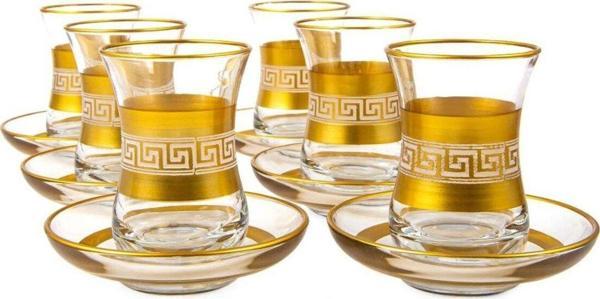 Mevlana Bazaar Petek Gravür 6'Lı Çay Bardak Seti Gold - Image 1