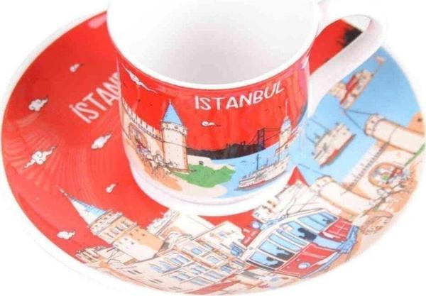 Mevlana Bazaar İstanbul Desenli 2'Li Kahve Fincan Seti - Image 1