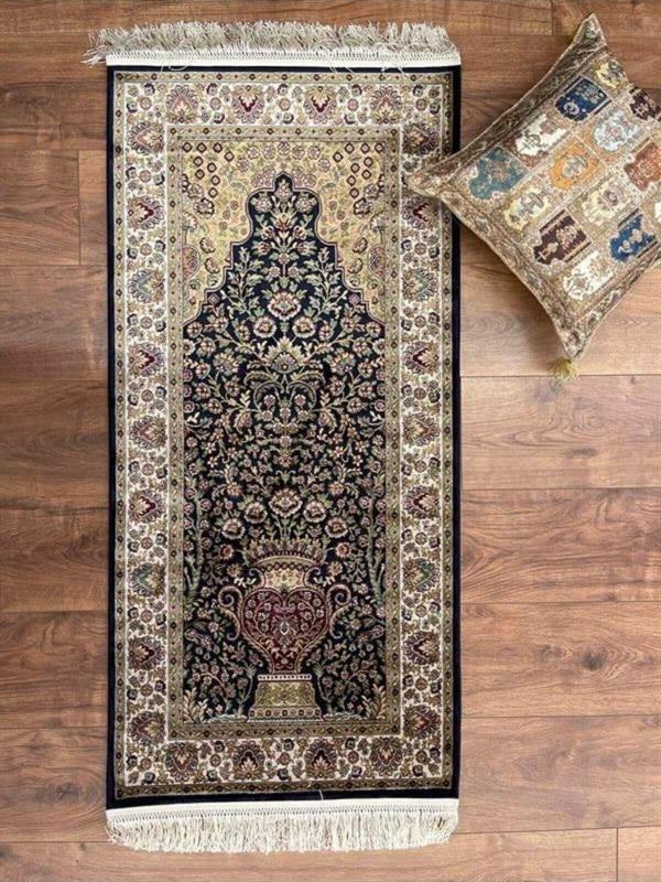 Mevlana Bazaar Desenli  % 100 İpek 60 X 120 Siyah Seccade - Image 1