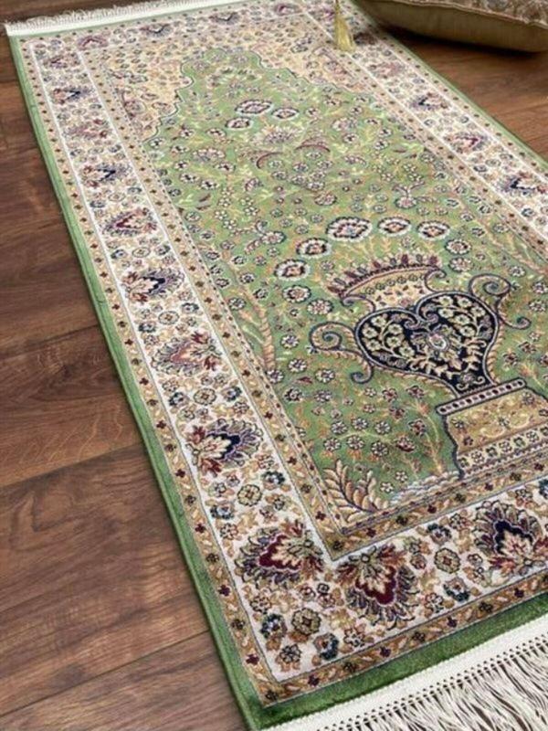 Mevlana Bazaar Desenli % 100 İpek 60 X 120  Yeşil Seccade - Image 1