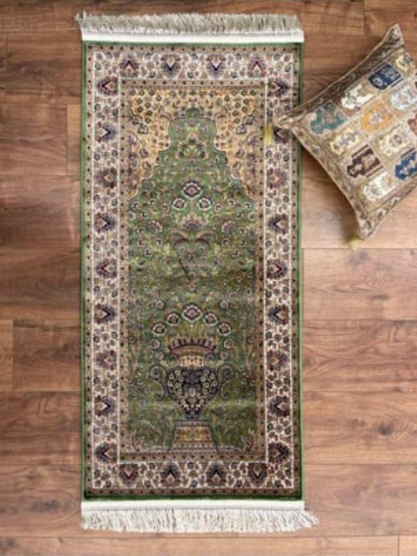 Mevlana Bazaar Desenli % 100 İpek 60 X 120  Yeşil Seccade - Image 1