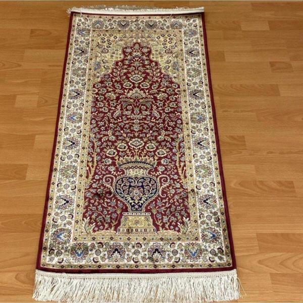 Mevlana Bazaar Desenli % 100 İpek 60 X 120 Desenli Bordo Seccade - Image 1