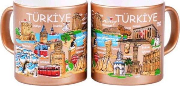 Mevlana Bazaar Türkiye Temalı Seramik Yöresel Kupa T 82*90 Mm Gold - Image 1