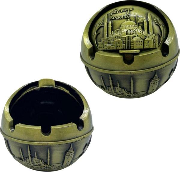 Mevlana Bazaar Metal Açılır Kapanır İşlemeli Kül Tablası Yeşil - Image 1
