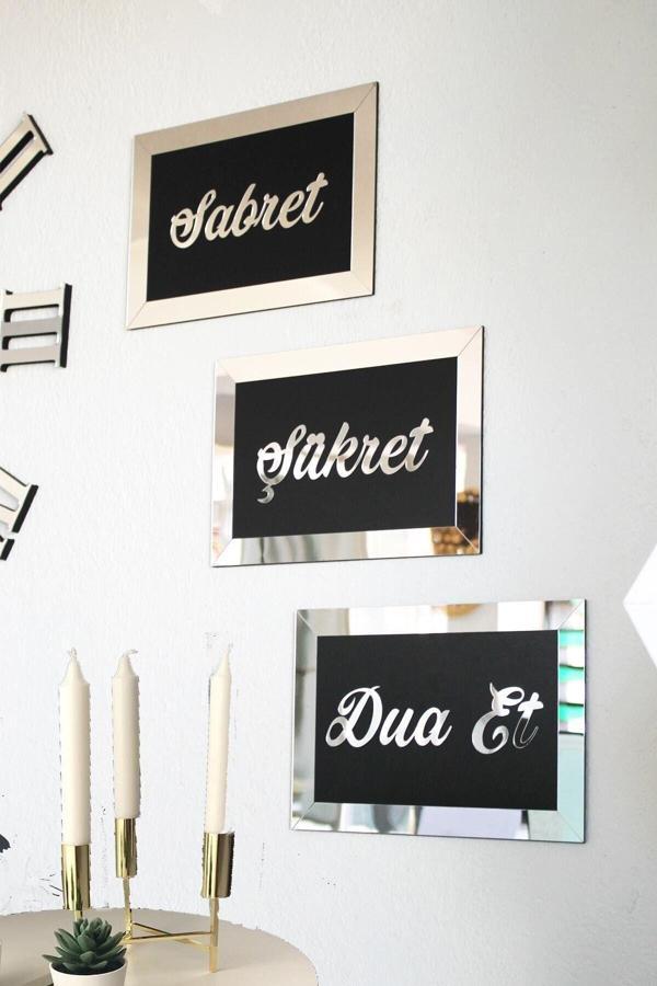 Gizem Shop 3D Sabret Şükret Dua Et 3'Lü Set (26*16) Gümüş - Image 1