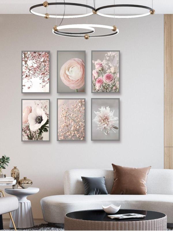 Hyl Modern Sanatsal Ilkbahar Çiçekleri 6 Lı Set (Çerçeve Görünümlü) - Image 1