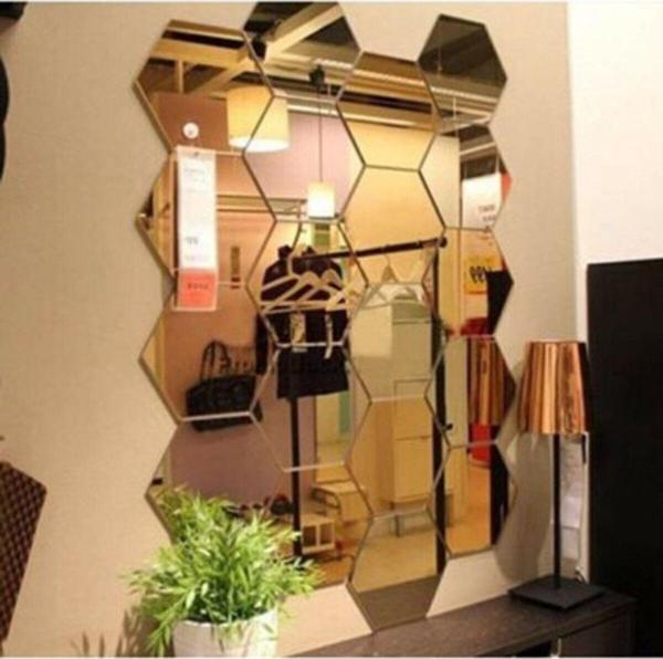 Gizem Shop Bal Peteği Gold Dekoratif Altıgen Pleksi Ayna Gold - Image 1