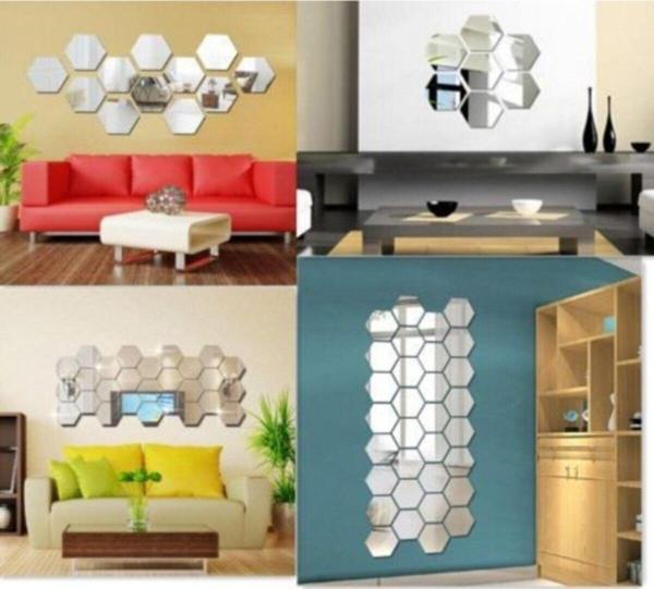 Gizem Shop Bal Peteği Gümüş Dekoratif Altıgen Pleksi Ayna Gümüş - Image 1