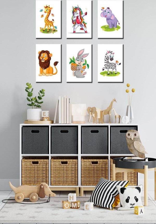 Gizem Shop Çocuk Odası 6'Lı Sevimli Hayvanlar Tablo Seti Uv Baskı Çok Beğenilen - Image 1