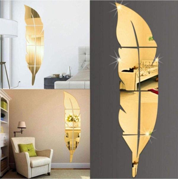 Gizem Shop Dekoratif Duvar Dekorasyon Tüy Desen Gold Ayna Pleksi 30*120Cm - Image 1