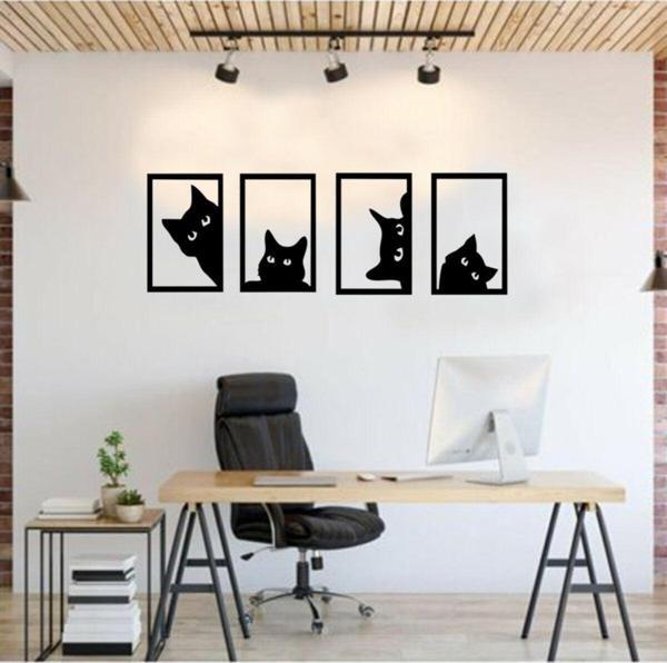 Gizem Shop Dekoratif Kedi Tablosu Seti Lazer Kesim Siyah - Image 1