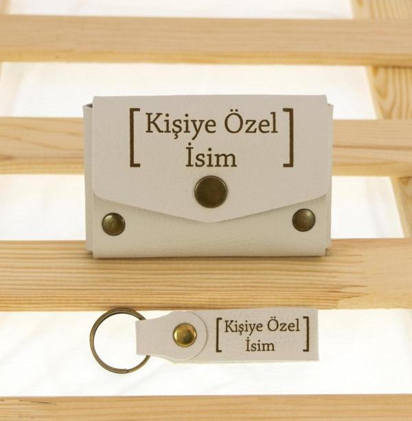 Miaju Taş Rengi İsme Özel Yüksek Kalite Bozuk Para Cüzdanı Ve Anahtarlık Seti, Kişisel Aksesuar - Image 1