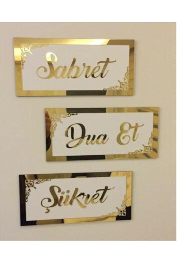 Gizem Shop Gold Desenli 3D Sabret Şükret Dua Et 3'Lü Set 15X30 - Image 1