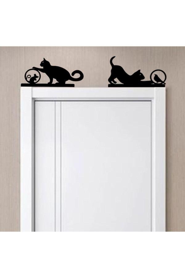 Gizem Shop Kedi Fare Ve Kuşlu Kapı Pervaz Süsü Lazer Kesim Kapı Süsü Muhteşem Tasarım - Image 1