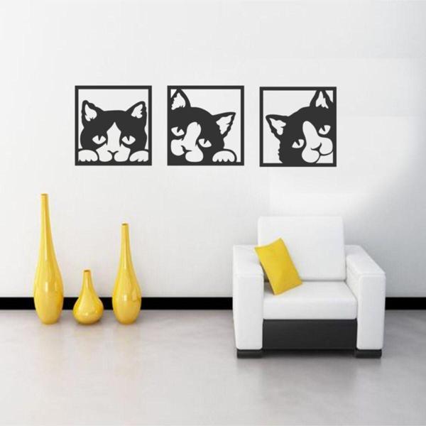 Gizem Shop Kedicikler Duvar Dekorusevimli Kediler Duvar Süsü, Ahşap Lazer Kesim Dekoratif Tablo Siyah 39X39 - Image 1