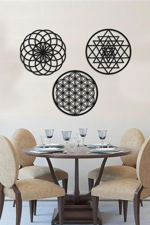 Hyl Sri Yantra Kutsal Geometri Ahşap Muhteşem Üçlü Set Siyah - Image 1