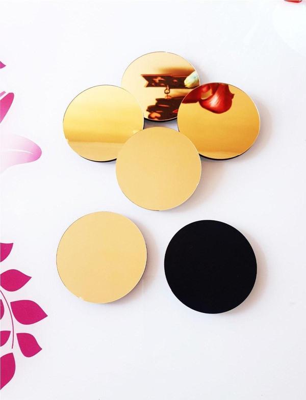 Hyl Tarzı Gold Pleksi Bardak Altlığı 6'Lı Set 8Cm - Image 1