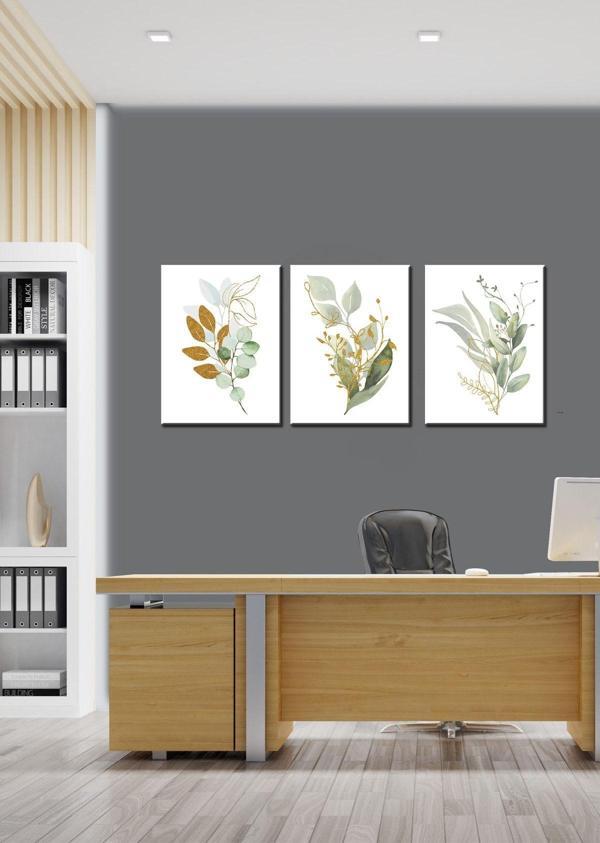 Hyl Yeşil Çiçekler Modern 3 Parça Art Duvar Tablosu Yüksek Çözünürlük Uv Baskı Tekniği 40X30 - Image 1