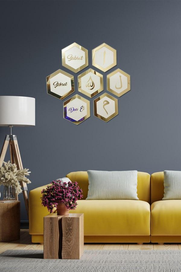 Kemson 7,Li Set Sabret,Elif Lam, Damla Allah Bal Peteği Şeklinde Beyaz-Gold - Image 1