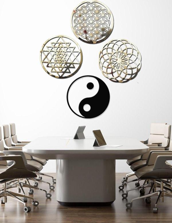 Gizem Shop Yaşam Çiçeği,Sriyantra,Torus Ve Ying Yang 4'Lü Set Kutsal Geometrik Şekiller 30X30Cm - Image 1