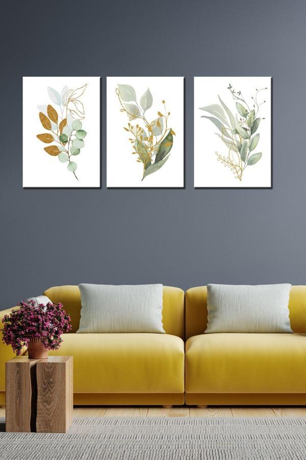 Gizem Shop Yeşil Çiçekler Art 3 Parça Modern Duvar Tablosu Yüksek Çözünürlük Uv Baskı Tekniği 40X30 - Image 1