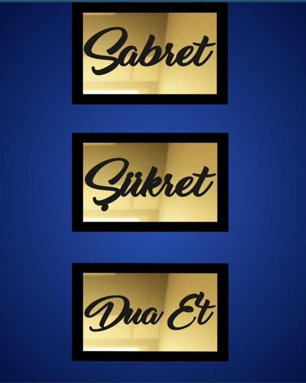 Hyl 3D Sabret Şükret Dua Et 3'Lü Set Gümüş Ayna (26*16) Dişi Gold Muhteşem Bir Hediyelik - Image 1