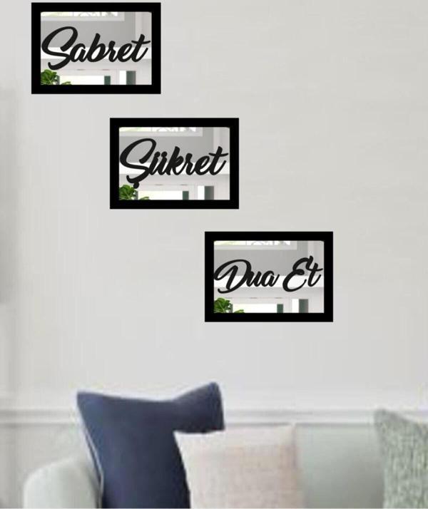 Hyl 3D Sabret Şükret Dua Et 3'Lü Set Gümüş Ayna (26*16) Dişi Gümüş Muhteşem Bir Hediyelik - Image 1