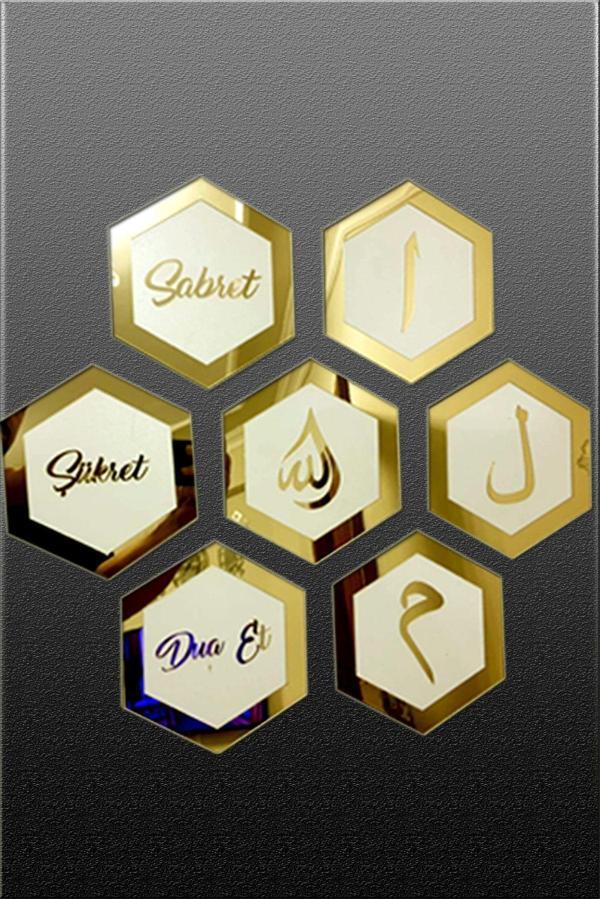 Hyl Bal Peteği Şeklinde Sabret,Elif Lam, Damla Allah 7,Li Set Beyaz-Gold - Image 1