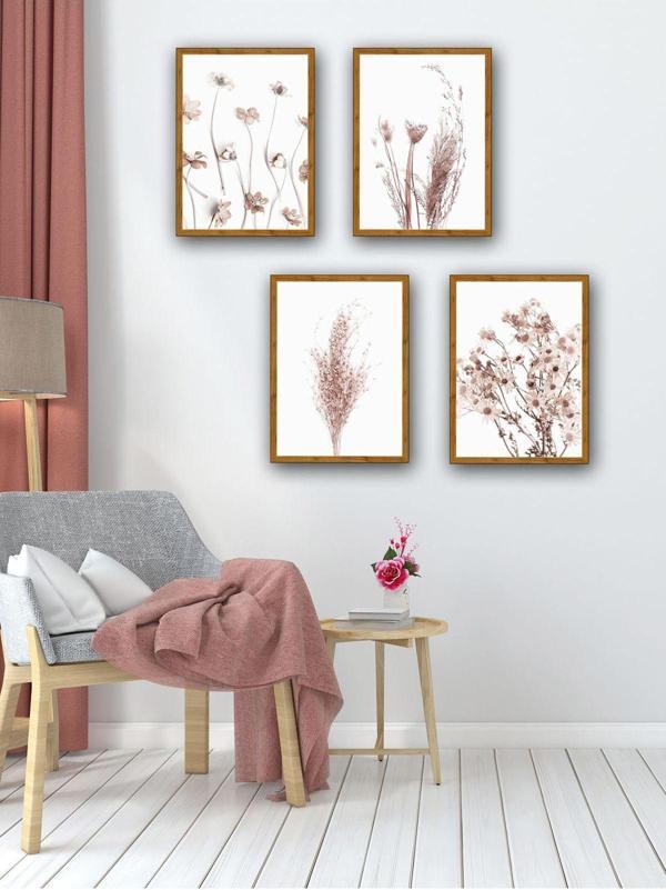 Yalova Shop Dekoratif Soft Botanik Temalı 4 Lü Tablo Seti - Image 1