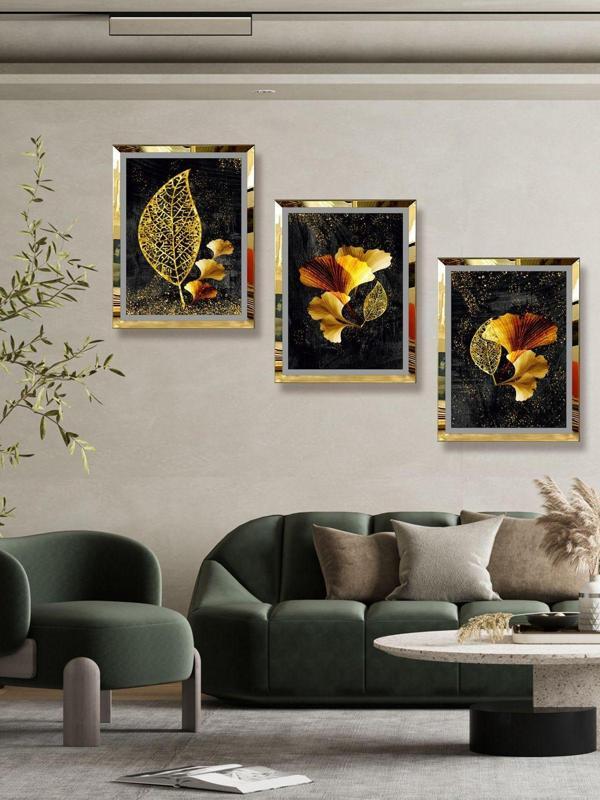 Yalova Shop Dekoratif,Modern Sanatsal Siyah Üzerine Gold Çalışması - Image 1
